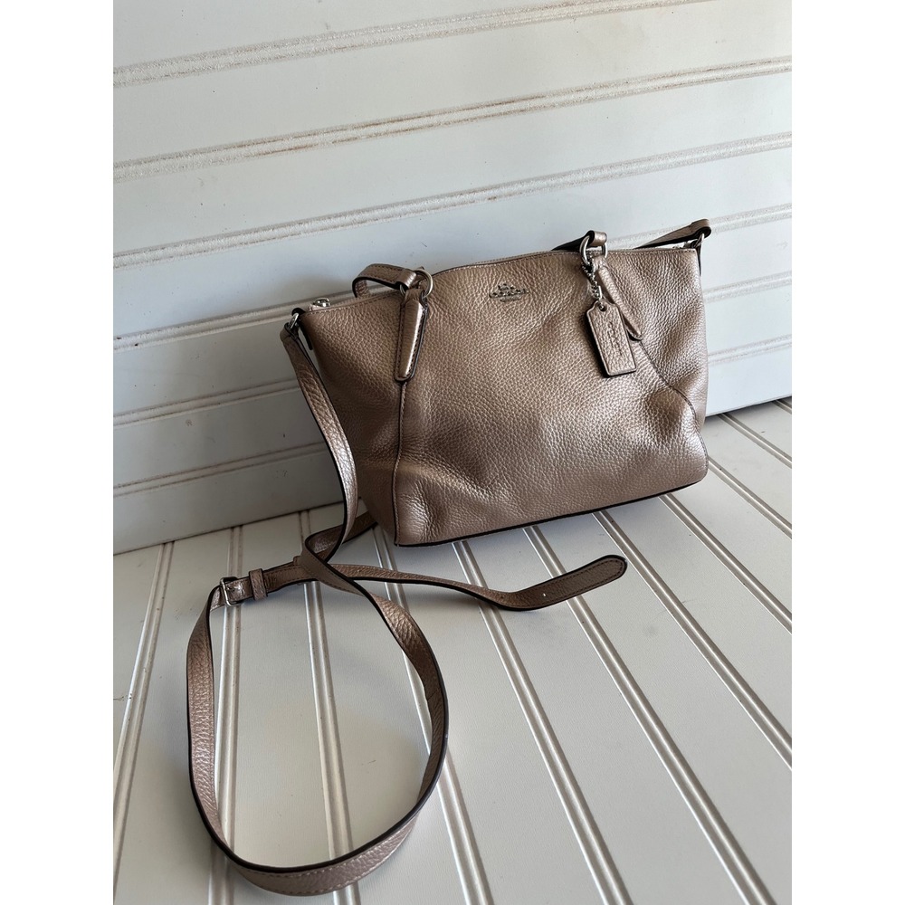Coach Kelsey Satchel Metallic Pebble Leather Crossbody Bag F28989 Gold Silver - Picture 2 of 8